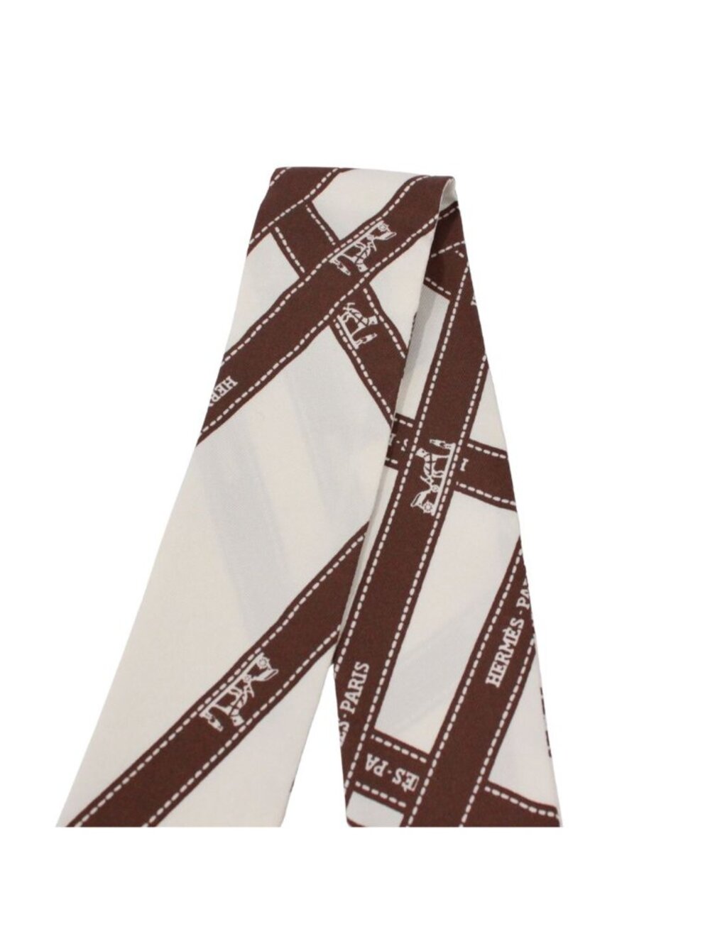 Hermes Twilly Bolduc Silk Ivory Brown Scarf - Picture 6 of 6